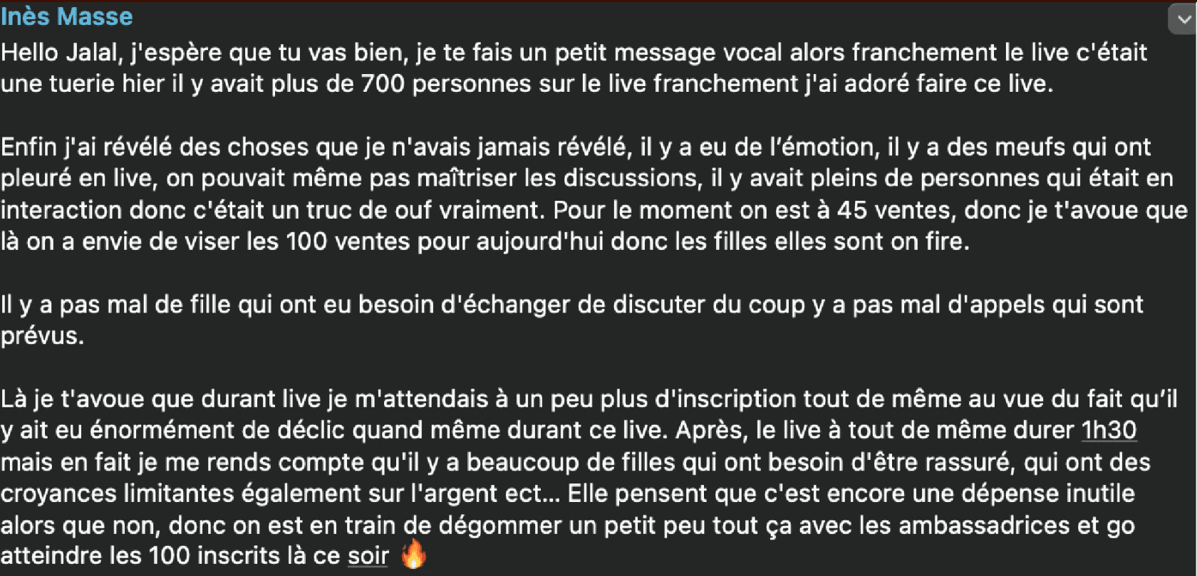 Message de Inès Masse